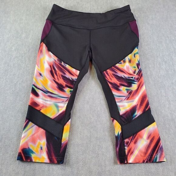 Reebok Leggings Womens Large Black Multicolor Speedwick Activewear Capris - Picture 1 of 7